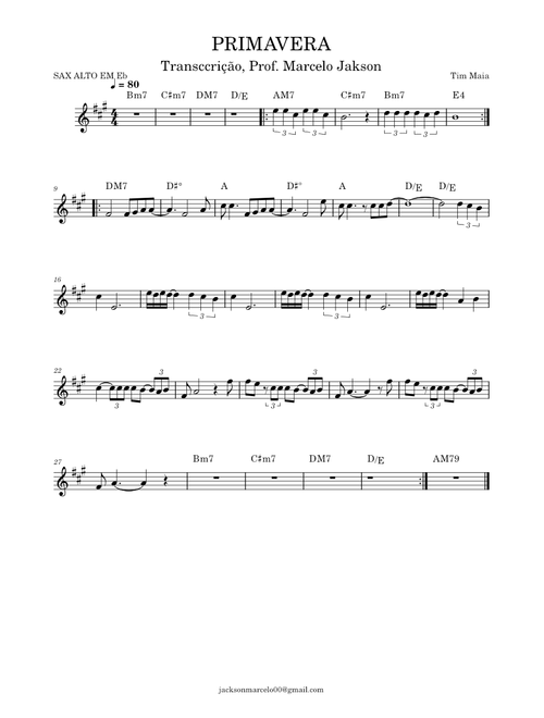 Primavera – Tim Maia PRIMAVERA PARA sax in Eb