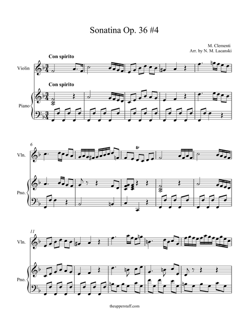 Sonatina Op. 36 #4 (Arr. Nick Lacanski) - Clementi, Muzio (Violin and Piano)