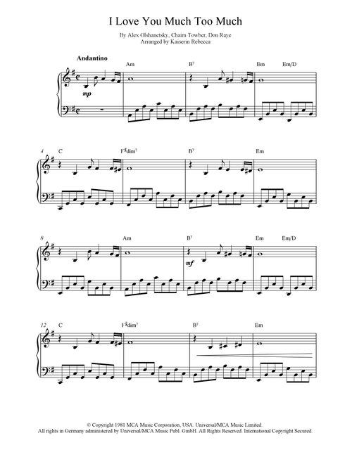 I Love You Much Too Much (Arr. Kaiserin Rebecca) - Santana (Piano Solo)
