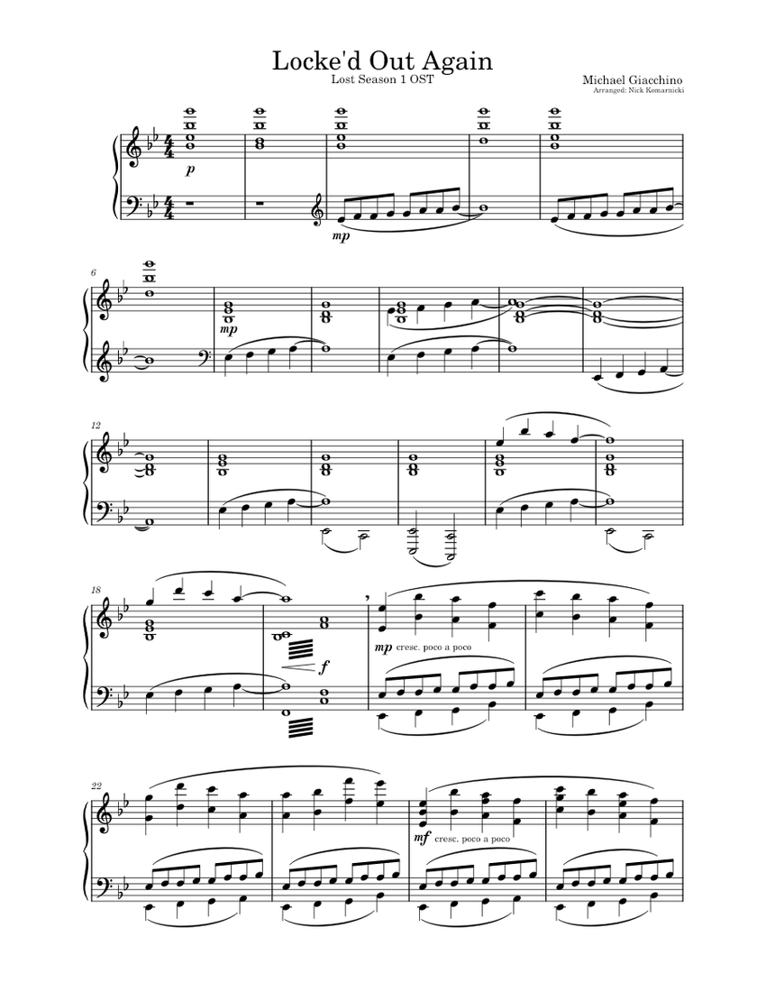 Locke'd Out Again – Michael Giacchino Lost Season 1 OST Sheet