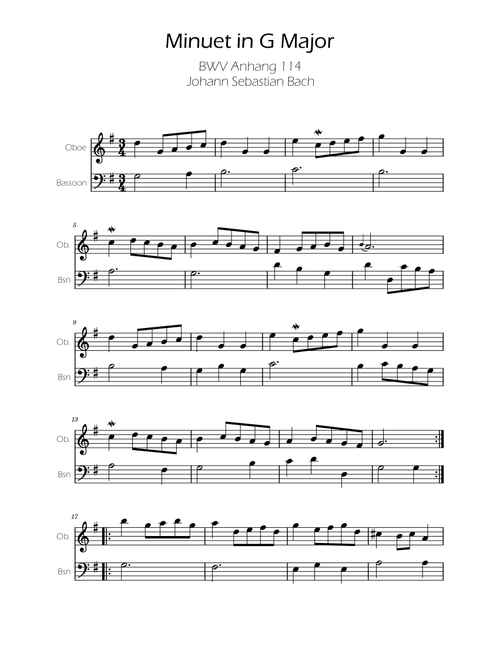 Minuet in G major BWV Anh. 114 - Bach - Oboe and Basson (Arr. Ygor Nunes) - Johann Sebastian Bach (Instrumental Duet)