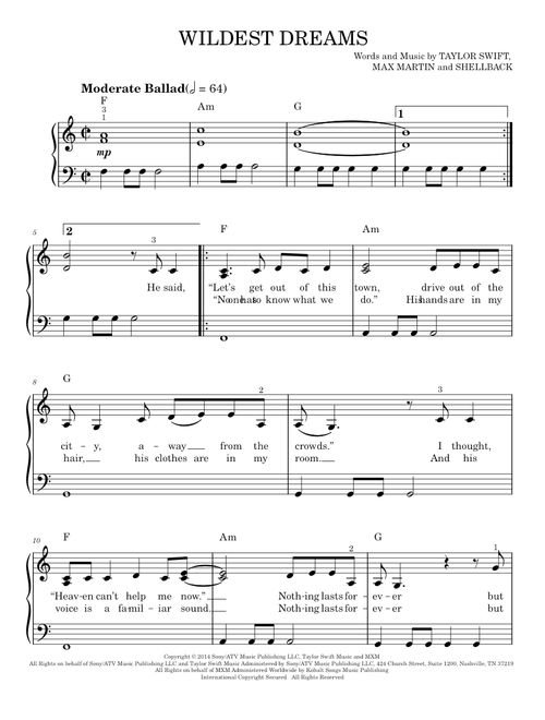 Wildest dreams - Taylor Swift (Easy Piano)