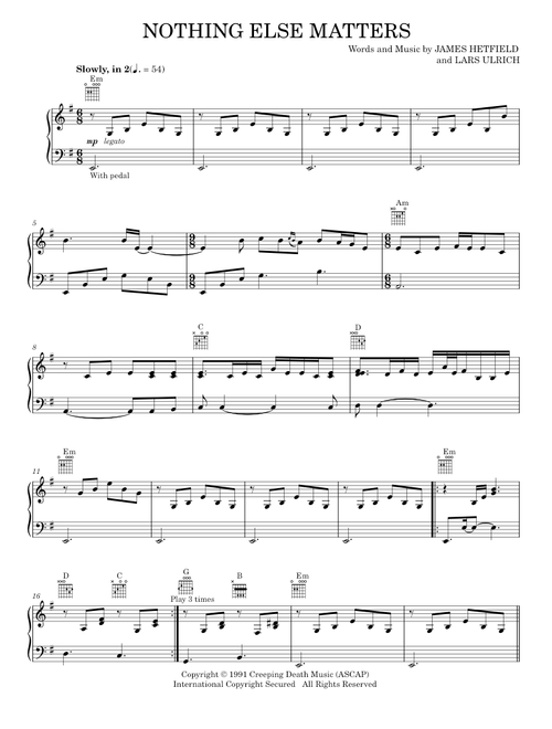 Nothing Else Matters - Metallica (Piano-Vocal-Guitar)
