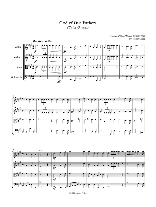 God of Our Fathers (String Quartet) (Arr. Jordan Grigg) - George William Warren (String Quartet)