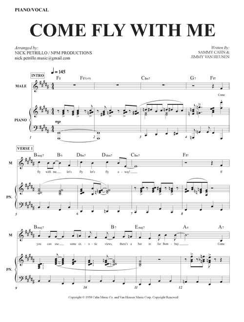 Come Fly With Me (Arr. Nick Petrillo) - Frank Sinatra (Piano-Vocal-Guitar (Piano Accompaniment))