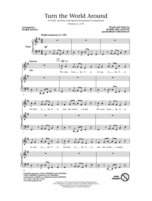 Turn The World Around (Arr. Mark Hayes) - Harry Belafonte, Robert Freedman (Choral, SAB)