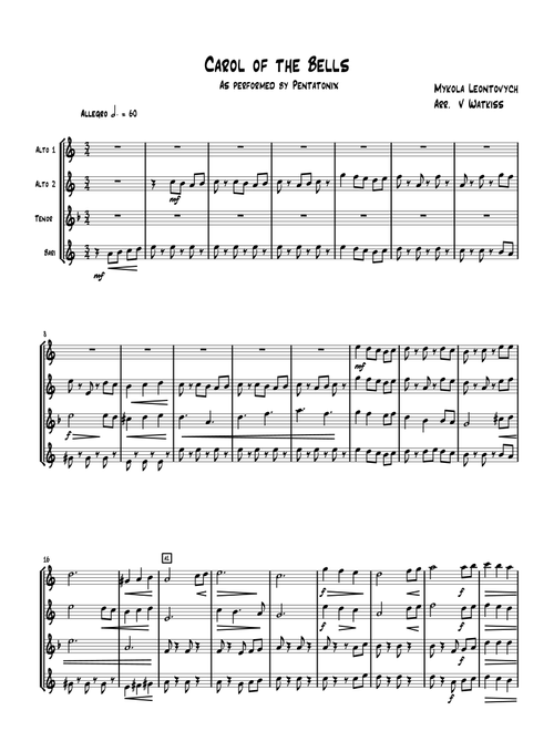 Carol of the Bells (Arr. Mrs Verena Watkiss) - Pentatonix (Woodwind Ensemble)