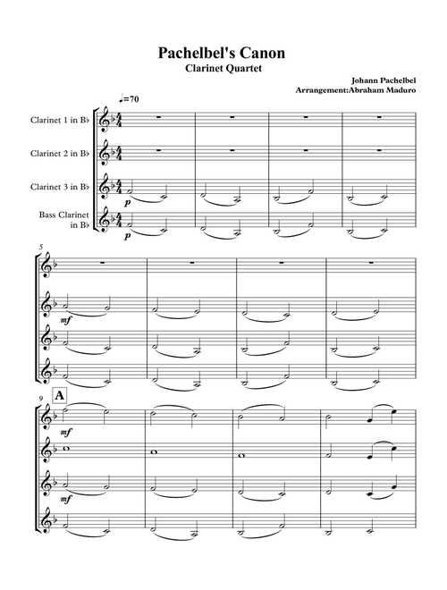 Pachelbel's Canon Clarinet Quartet (Arr. Abraham Maduro) - Johann Pachelbel (Woodwind Ensemble)