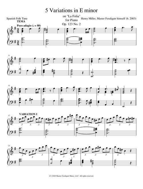 5 Variations for Piano in E Minor on "La Folia", Op. 123 No. 2