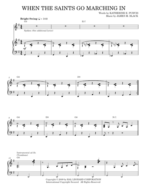 When the saints go marching in - Louis Armstrong (Piano Vocal)