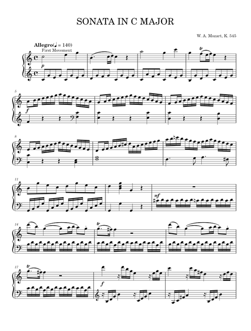 Piano Sonata No.16 in C major, K.545 - Wolfgang Amadeus Mozart (Piano Solo)