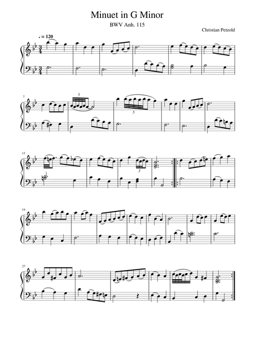 Christian Petzold - Minuet in G Minor, BWV Anh. 115