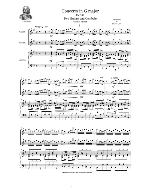 Vivaldi â Concerto in G major RV 532 for Two Guitars and Cembalo or Piano (Arr. Santino Cara) - Antonio Vivaldi (Instrumental Duet)