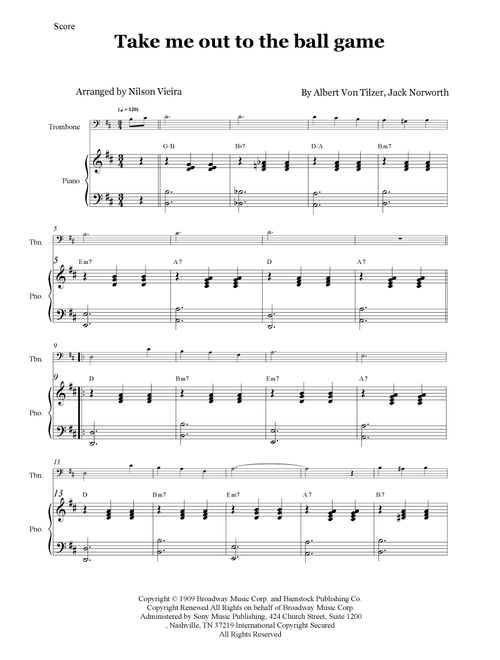 Take Me Out To The Ball Game (Arr. Nilson de Melo Vieira) - Albert von Tilzer, Jack Norworth (Trombone and Piano)