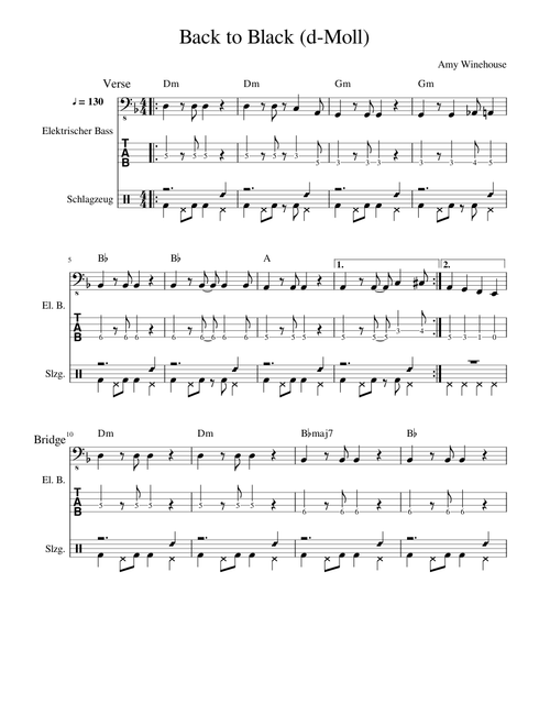 Amy Winehouse - Back to Black (d-Moll) - bass and drums