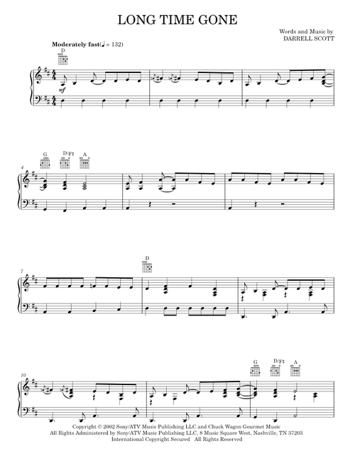Long Time Gone - Crowded House, The Chicks (Piano-Vocal-Guitar)