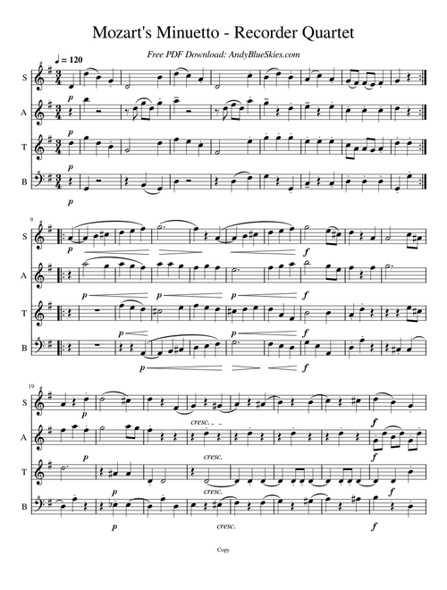 Mozart's Minuetto - Recorder Quartet
