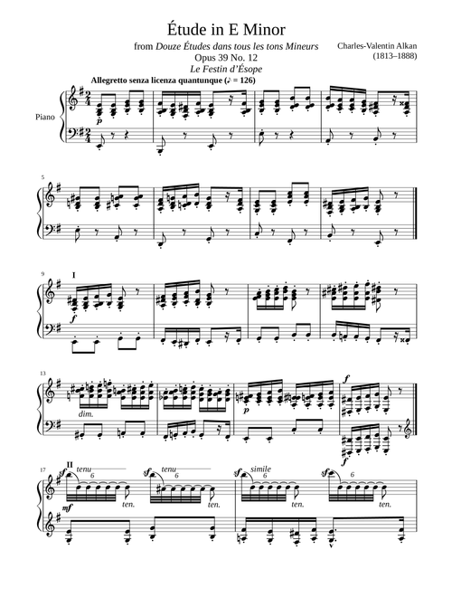 Etude Opus 39 No. 12 in E Minor, "Le Festin d'Esope" (Arr. Zachary Corbett) - Charles-Valentin Alkan (Piano Solo)