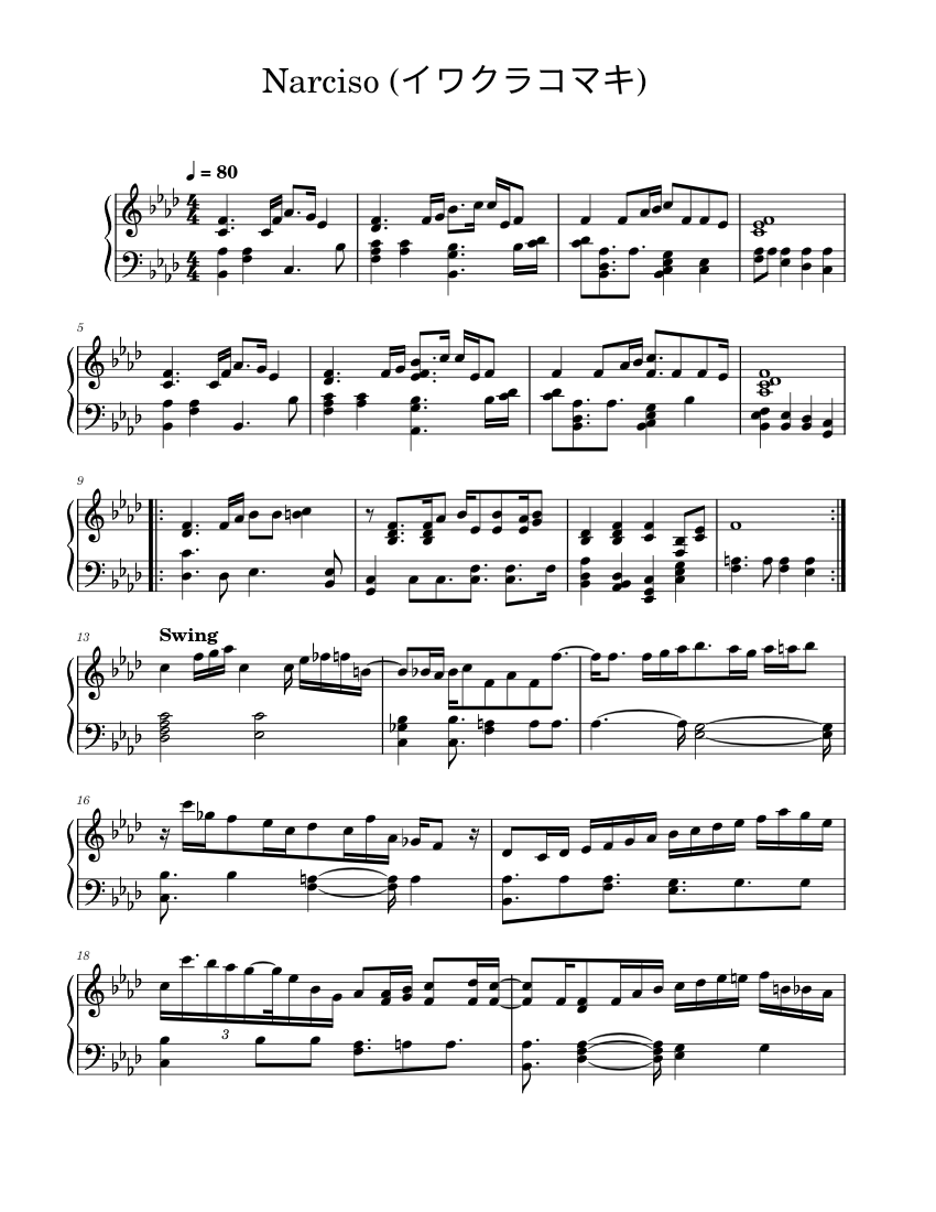 明日ハレの日、ケの昨日 – ZUN Narciso (イワクラコマキ) Sheet music for Piano (Solo) |  Musescore.com