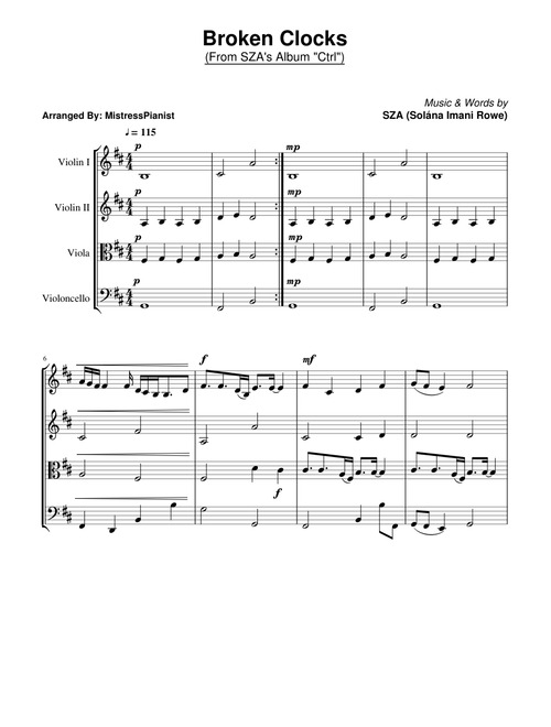 Broken Clocks - SZA (String Quartet)