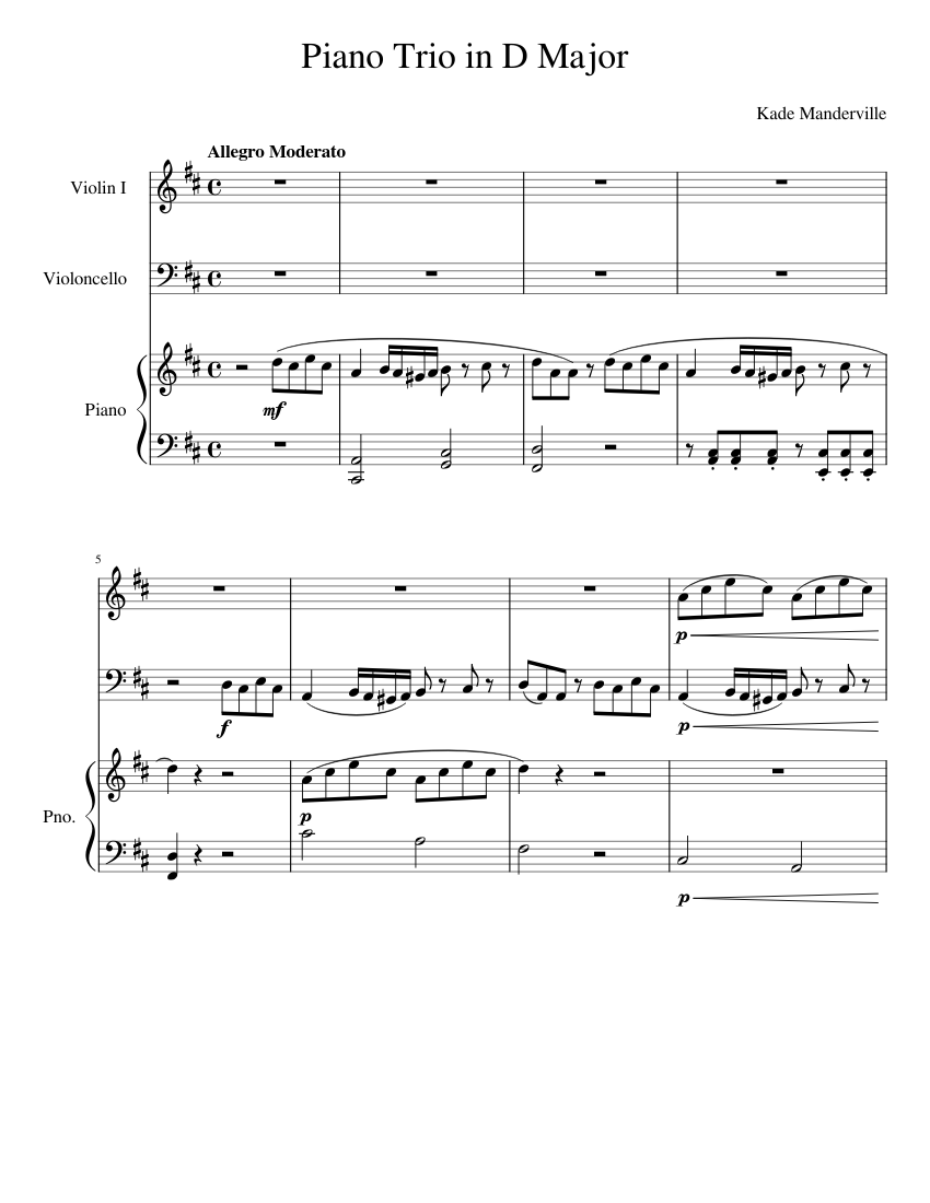 Piano Trio No 1 In D Major Original Composition Sheet Music For Piano Violin Cello Piano 