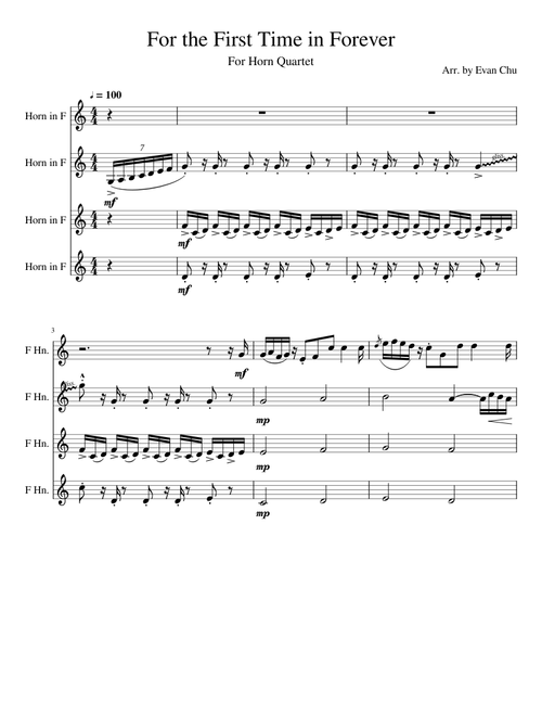 For the First Time in Forever for horn quartet