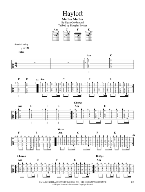 Hayloft (Arr. Douglas Becker) - Mother Mother (Guitar Tab)