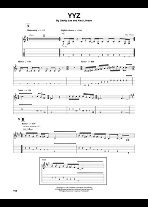 YYZ Rush Remastered Sheet Music for Guitar, Bass guitar, Drum