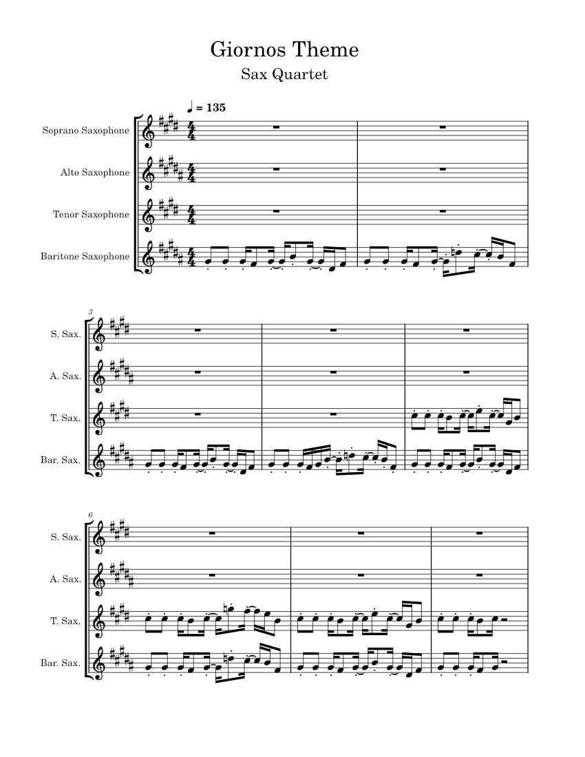 Giorno's theme Sax Quartet Sheet music for Saxophone alto, Saxophone
