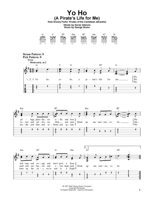 Yo Ho (A Pirate's Life For Me) - George Bruns, Xavier Atencio (Easy Guitar with TAB)