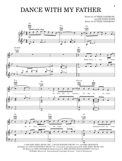 Dance With My Father - Luther Vandross, Richard Marx (Piano-Vocal-Guitar)