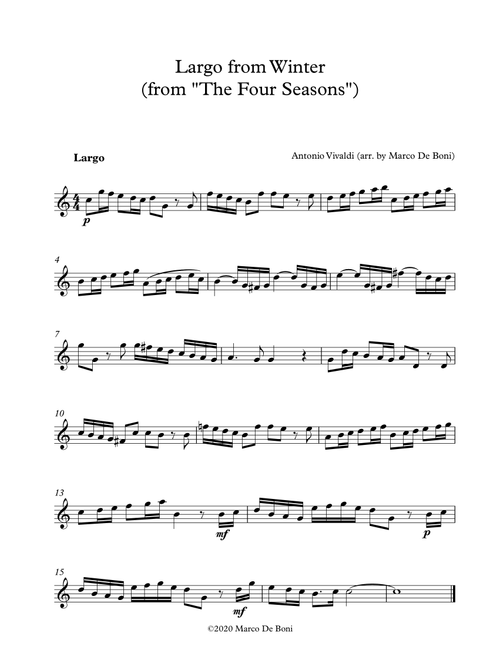 Vivaldi's Winter (Largo, from the Four Seasons) - Easy arrangement for beginner violin (Arr. Marco De Boni) - Antonio Vivaldi (Violin Solo)