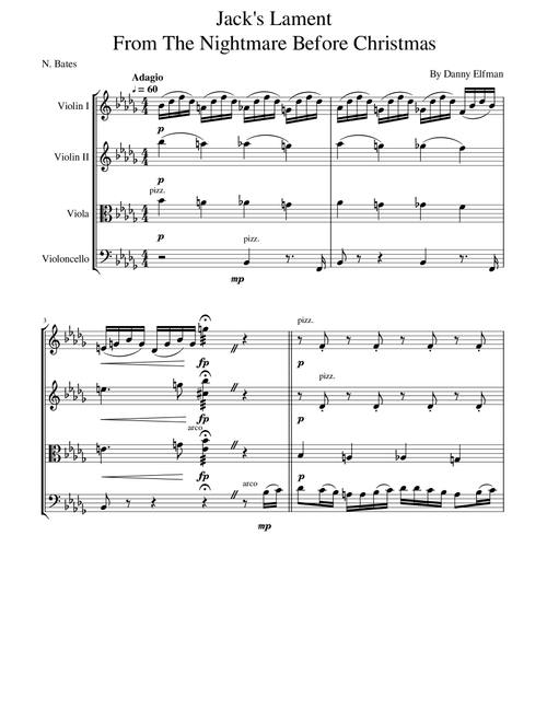Jack's Lament (Arr. Nicola Bates) - Danny Elfman (String Quartet)
