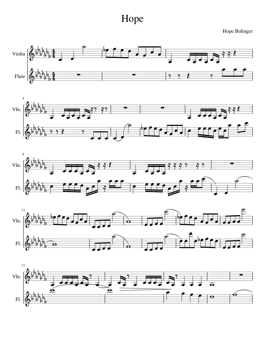 Hope Sheet Music For Flute Violin Mixed Duet 