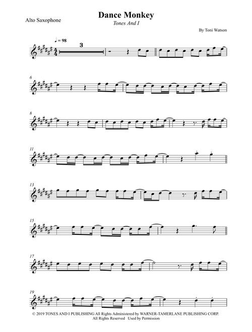 Dance Monkey (Arr. Wesley S. SIlva) - Tones And I (Alto Sax Solo)
