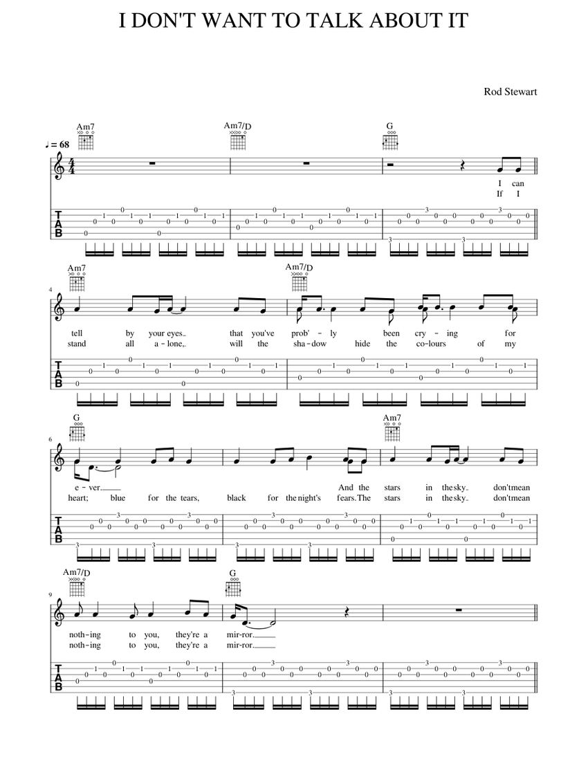 I DON'T WANT TO TALK ABOUT IT Sheet Music and Tab with Chords for Piano ...