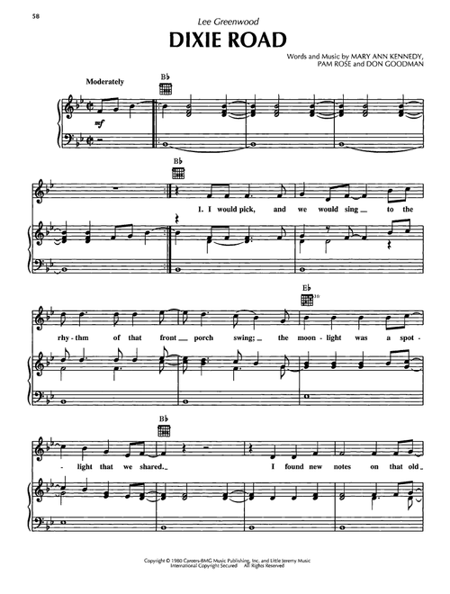 Dixie Road - Lee Greenwood (Piano-Vocal-Guitar)