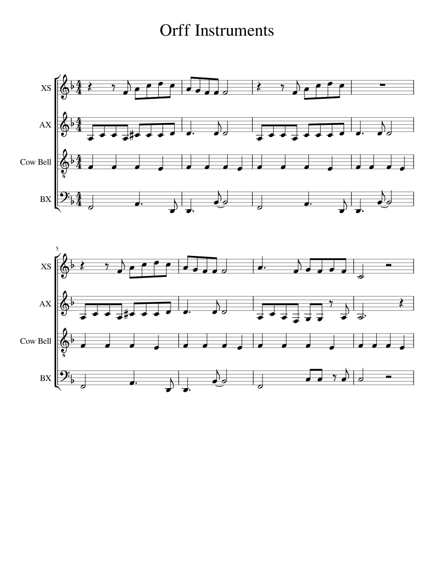 Orff Instruments Sheet Music for Soprano, Alto, Bass voice, Woodblock ...