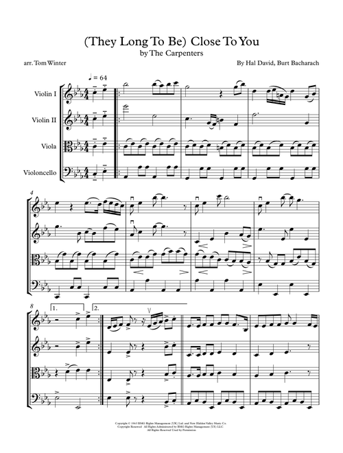 (they Long To Be) Close To You (Arr. Tom Winter) - The Carpenters (String Quartet)