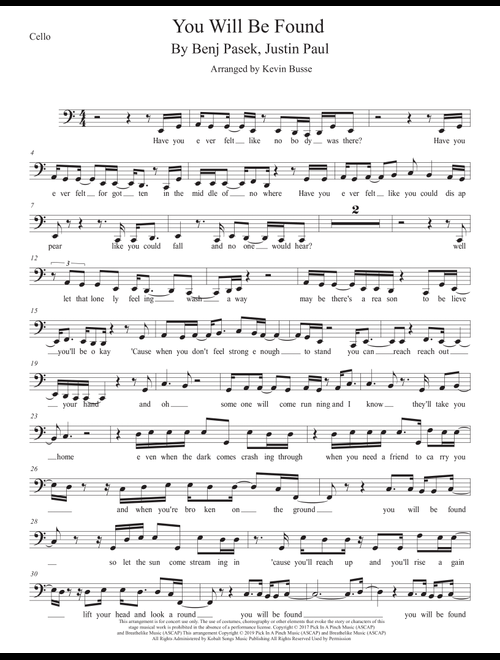 You Will Be Found (Arr. Kevin Busse) - Justin Paul, Benj Pasek (Cello Solo)