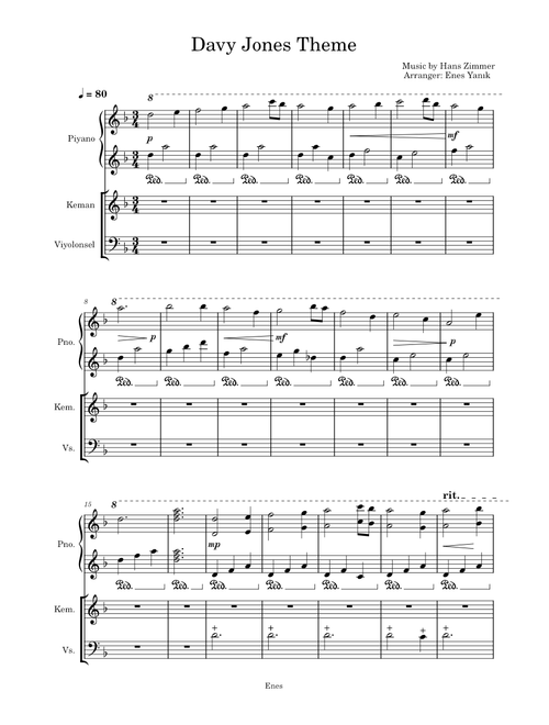 Davy Jones – Hans Zimmer Davy Jones Theme[Easy/Soft]][Piano, Violin, Cello]