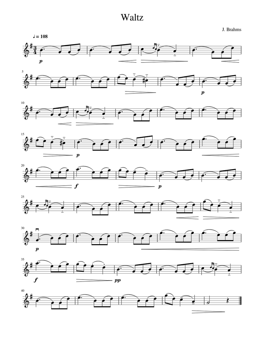 J. Brahms Waltz Sheet music for Violin (Solo)