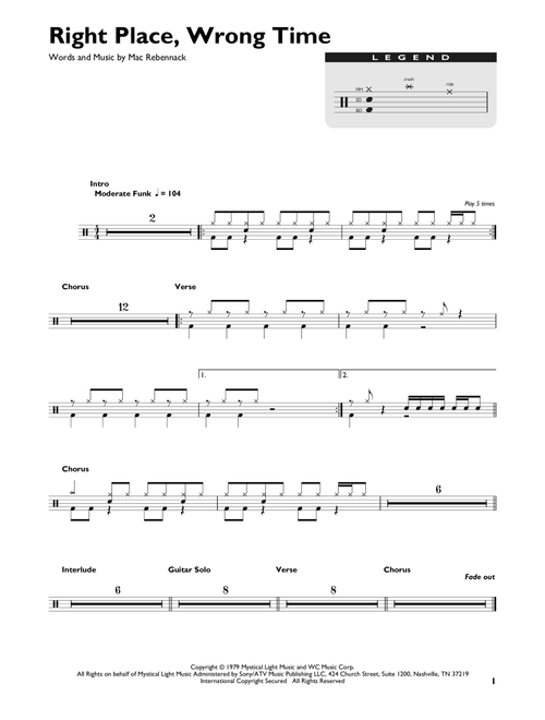 Right Place, Wrong Time - Dr John (Drum Chart)