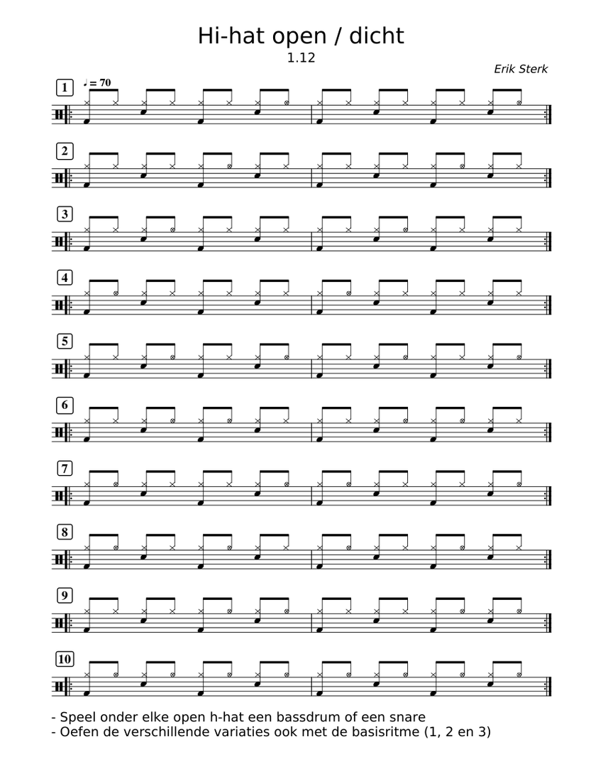Hihat open / dicht 1.12 Sheet music for Drum group (Solo)