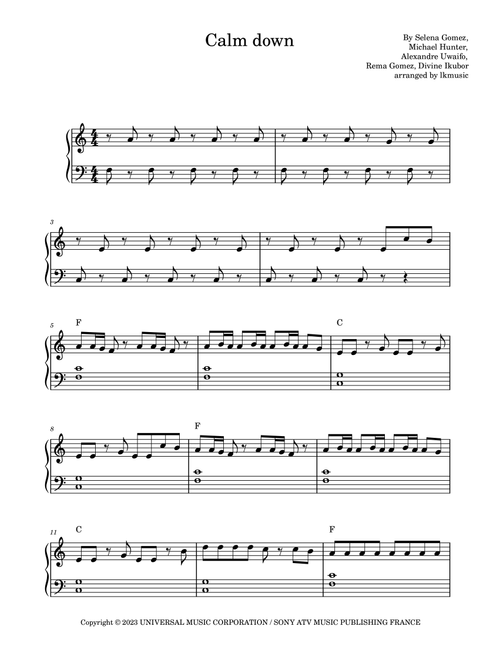 Calm Down (Arr. Lkmusic) - rema (Easy Piano)