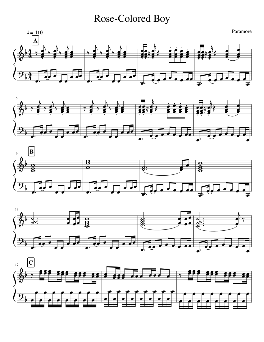 Rose-Colored Boy - Paramore (Piano Accompaniment) Sheet Music for Piano ...