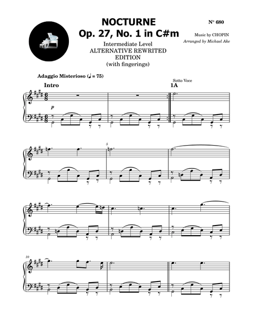 Nocturne Op. 27 No 1 in C sharp minor (Arr. Michael Ake) - Frederic Chopin (Easy Piano)