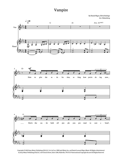 Vampire (Arr. Heisenberg) - Olivia Rodrigo (Piano-Vocal-Guitar (Piano Accompaniment))