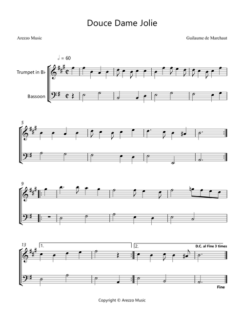 Douce Dame Jolie - Trumpet and Cello Arrangement (Arr. Arezzo Music) - Guillaume de Machaut (Instrumental Duet)