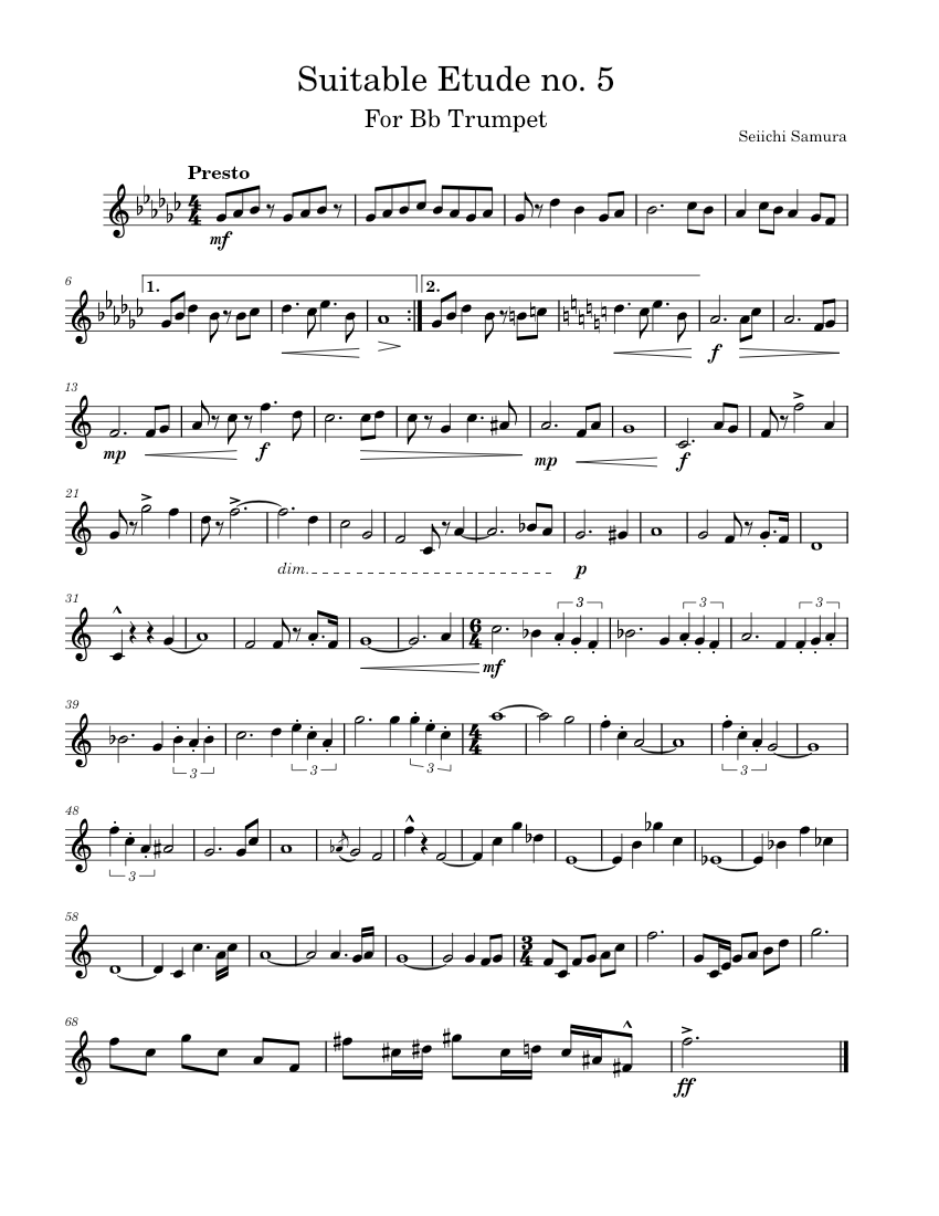 Suitable Etude no. 5 For Bb Trumpet Sheet music for Trumpet in b-flat ...